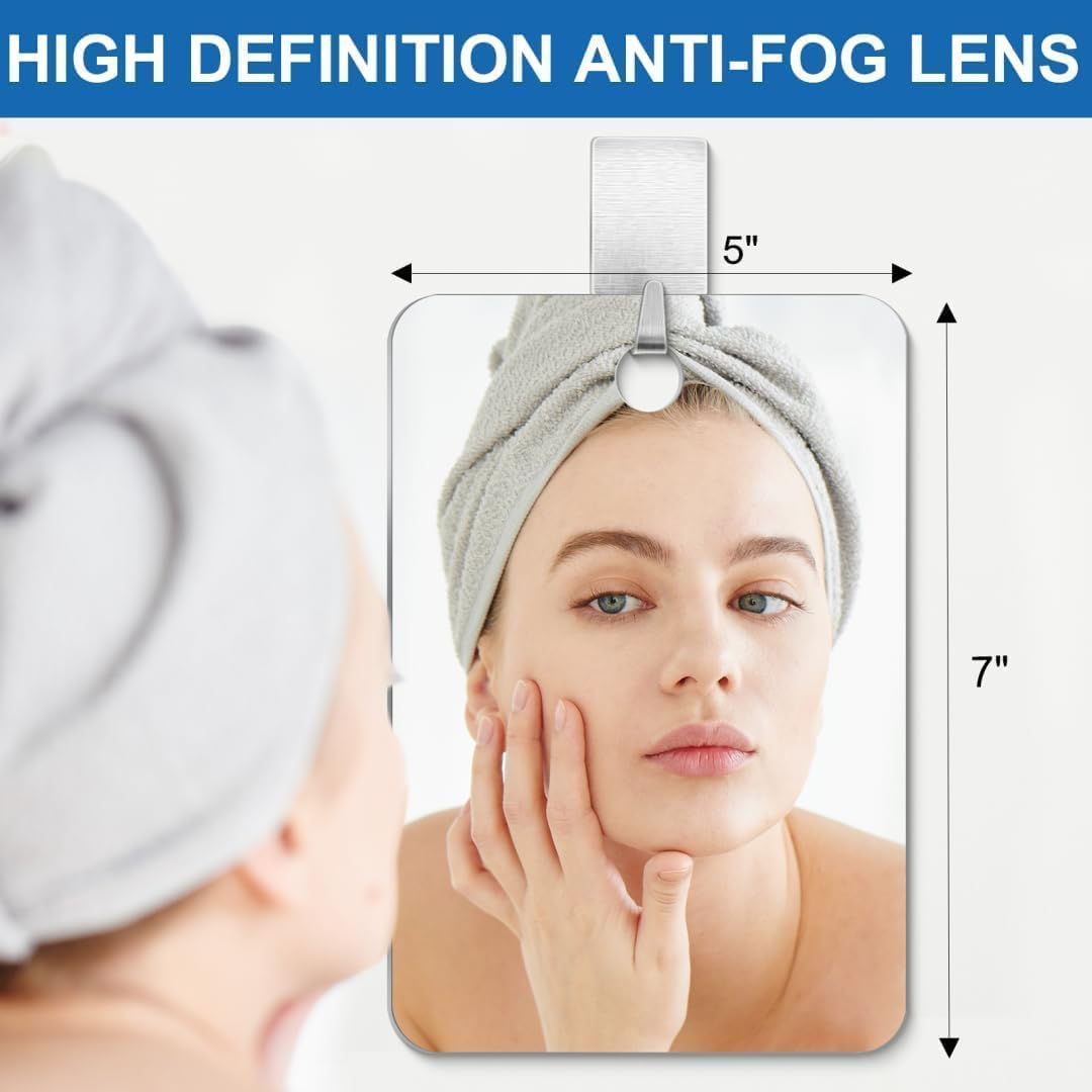 Fogless Shower Mirror for Shaving - Anti-Fog Design | 7"x5.1" Portable Handheld Travel Makeup Mirror