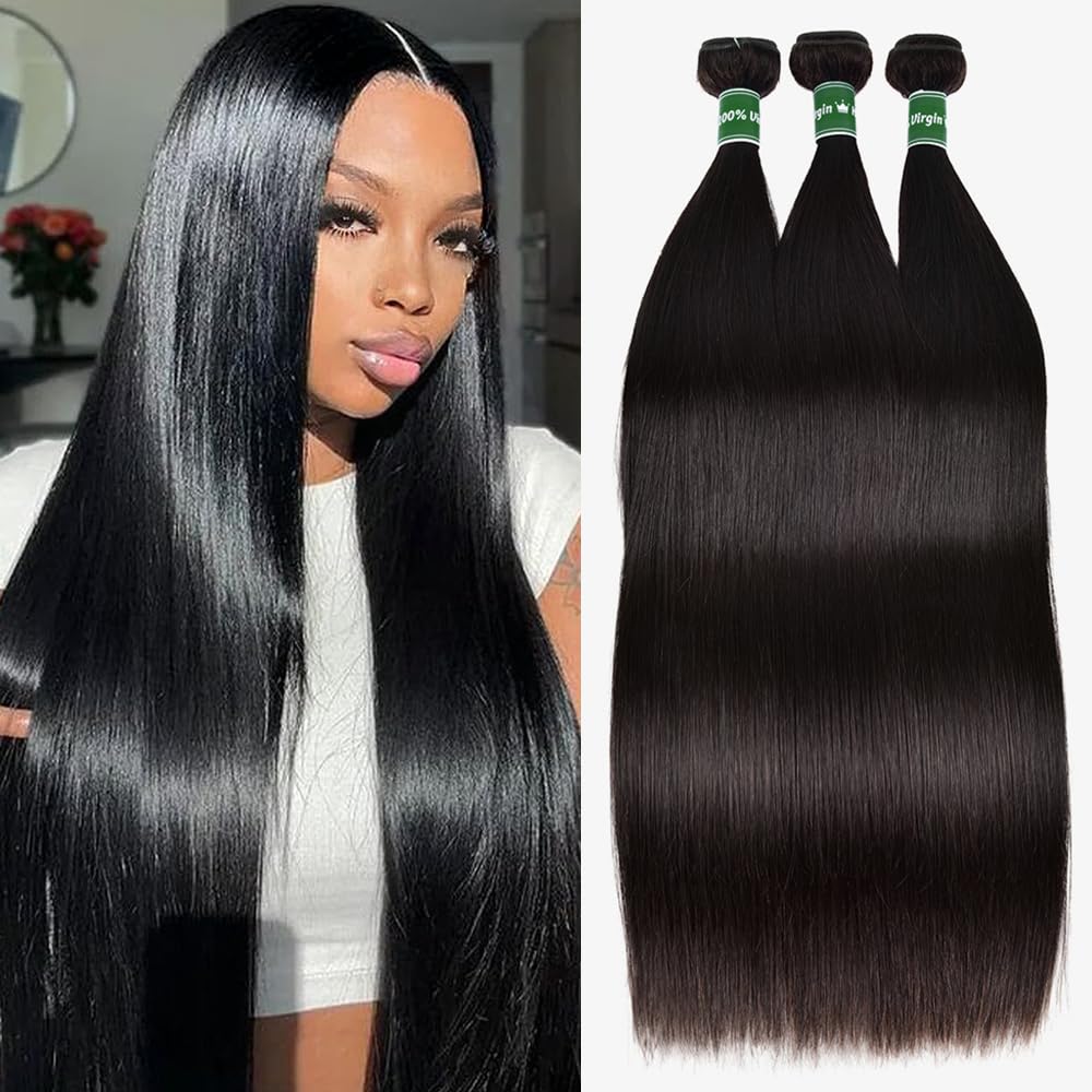 Straight Hair Bundles - 100% Unprocessed Virgin Human Hair | 20-26 Inch, Natural Black, 10A Quality