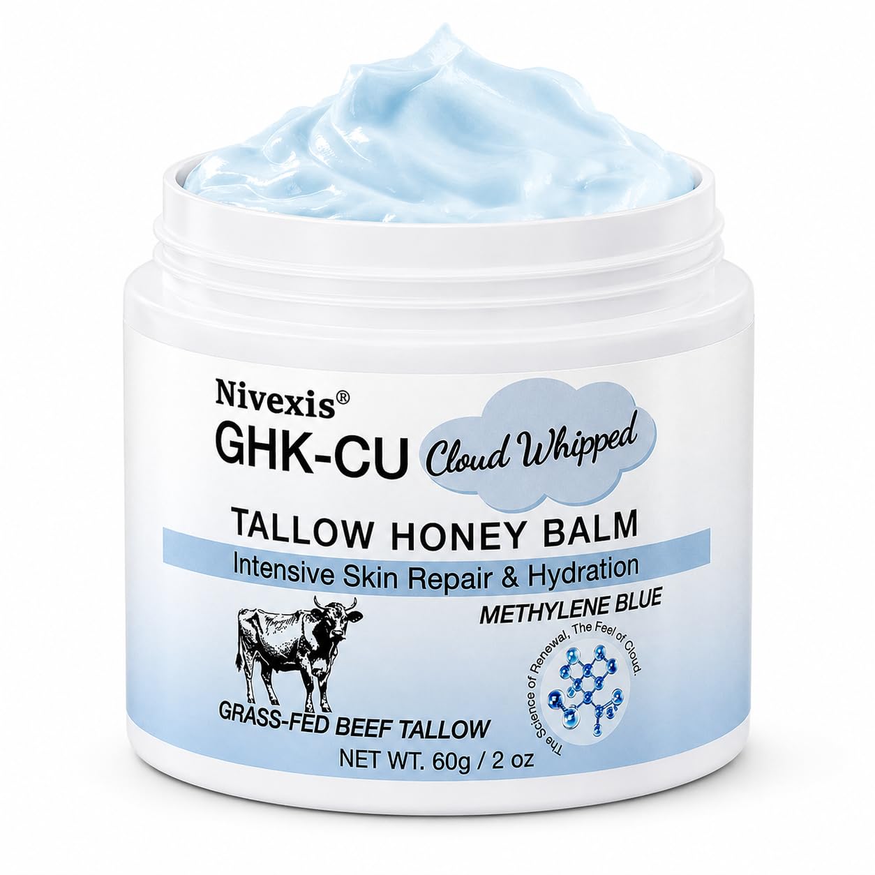 GHK-Cu Copper Peptide Balm - Grass Fed Beef Tallow & Manuka Honey Moisturizer for Mature Dry Skin | 2 Oz
