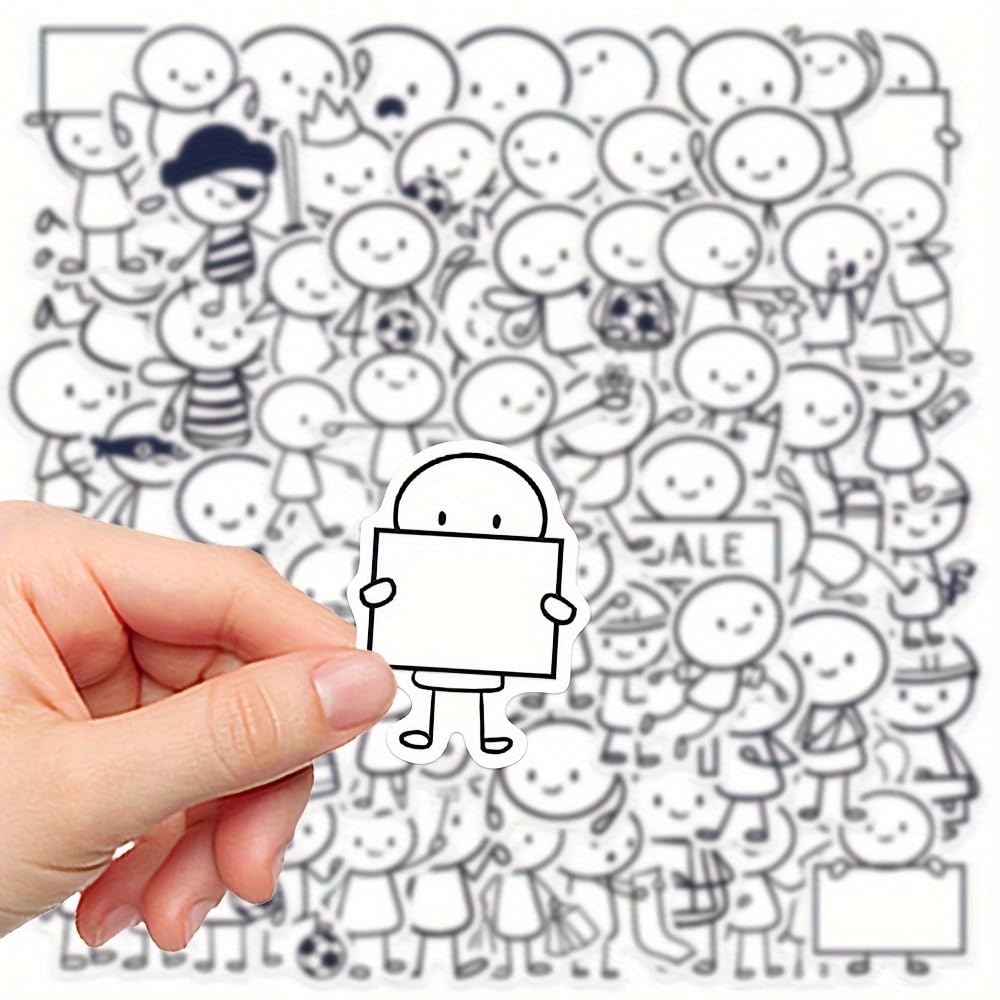 66-Piece Cute Hand-Drawn Character Stickers Set, Funny & Creative PVC Decals for Phone Cases, Journals, Laptops, Water Bottles, Guitars, Skateboards, Luggage, Helmets, Party Decorations and More