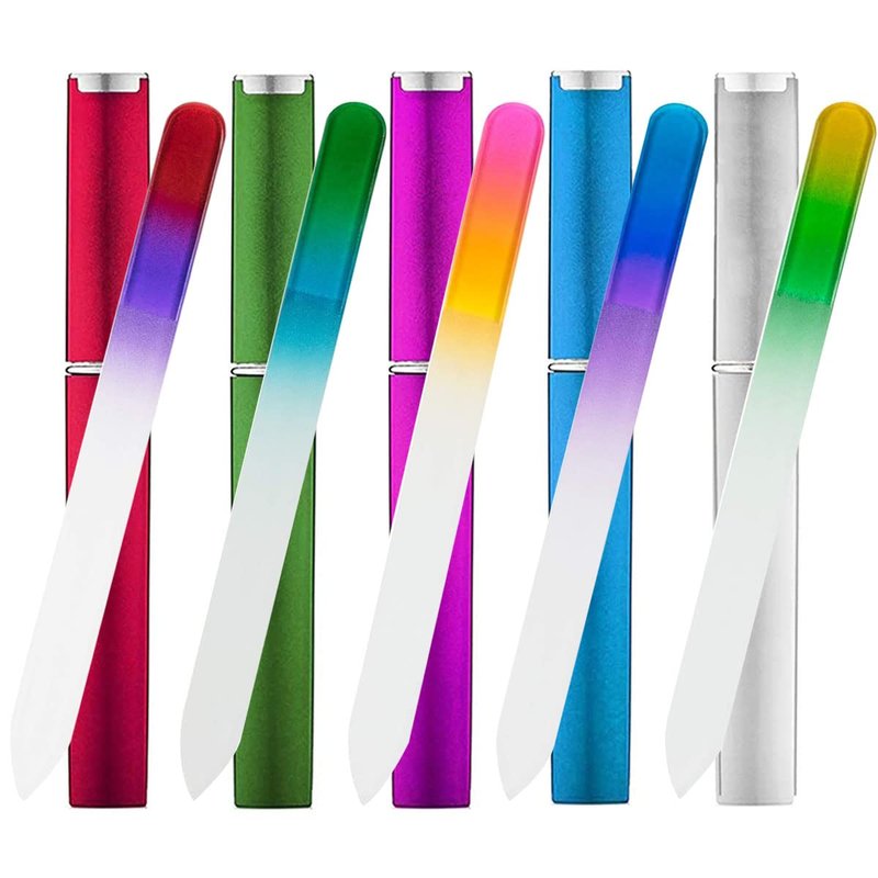 5 Pack Glass Nail Files with Case Crystal Fingernail Files Double Sided Nail File Mixed Color Manicure Set for Gentle Nail Care Christmas Gifts Stocking Stuffers for Women