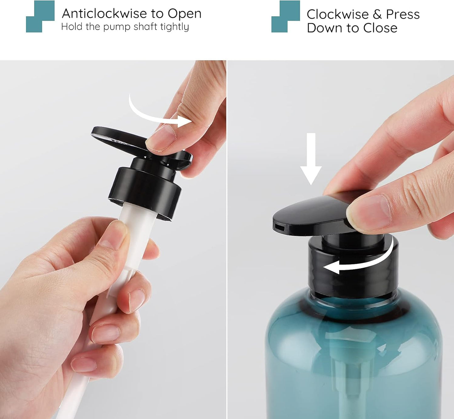 Shampoo and Conditioner Dispensers - 10oz Refillable Pump Bottles | 3-Pack Blue Plastic for Shower