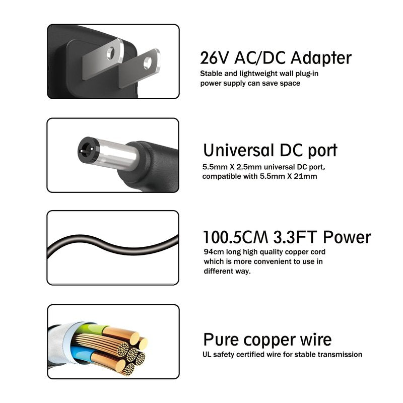BOEEA Charger Replacement for TINECO Vacuum iFLOOR 2, iFLOOR 3,A10 A11 Floor ONE S3, 26V AC/DC Adapter Charging Cable Power Cord