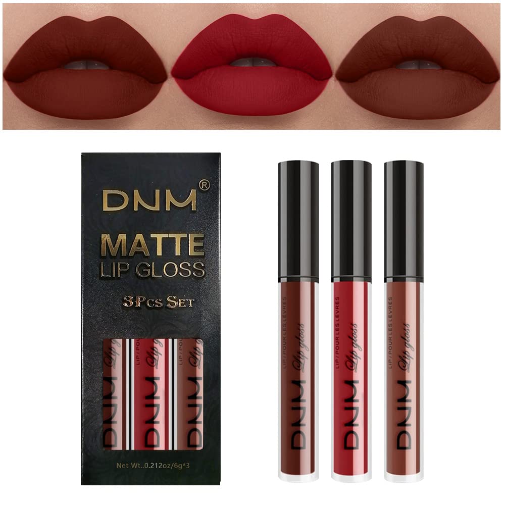 Matte Liquid Lipstick Set - 3 Pcs Dark Red & Purple Plum Shades | Long-Lasting Waterproof Lip Stain