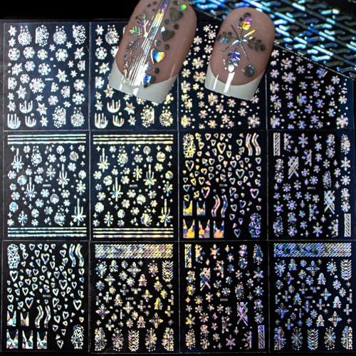 Christmas Snowflake Nail Stickers - 36 Sheets 3D Silver Gold Winter Decor