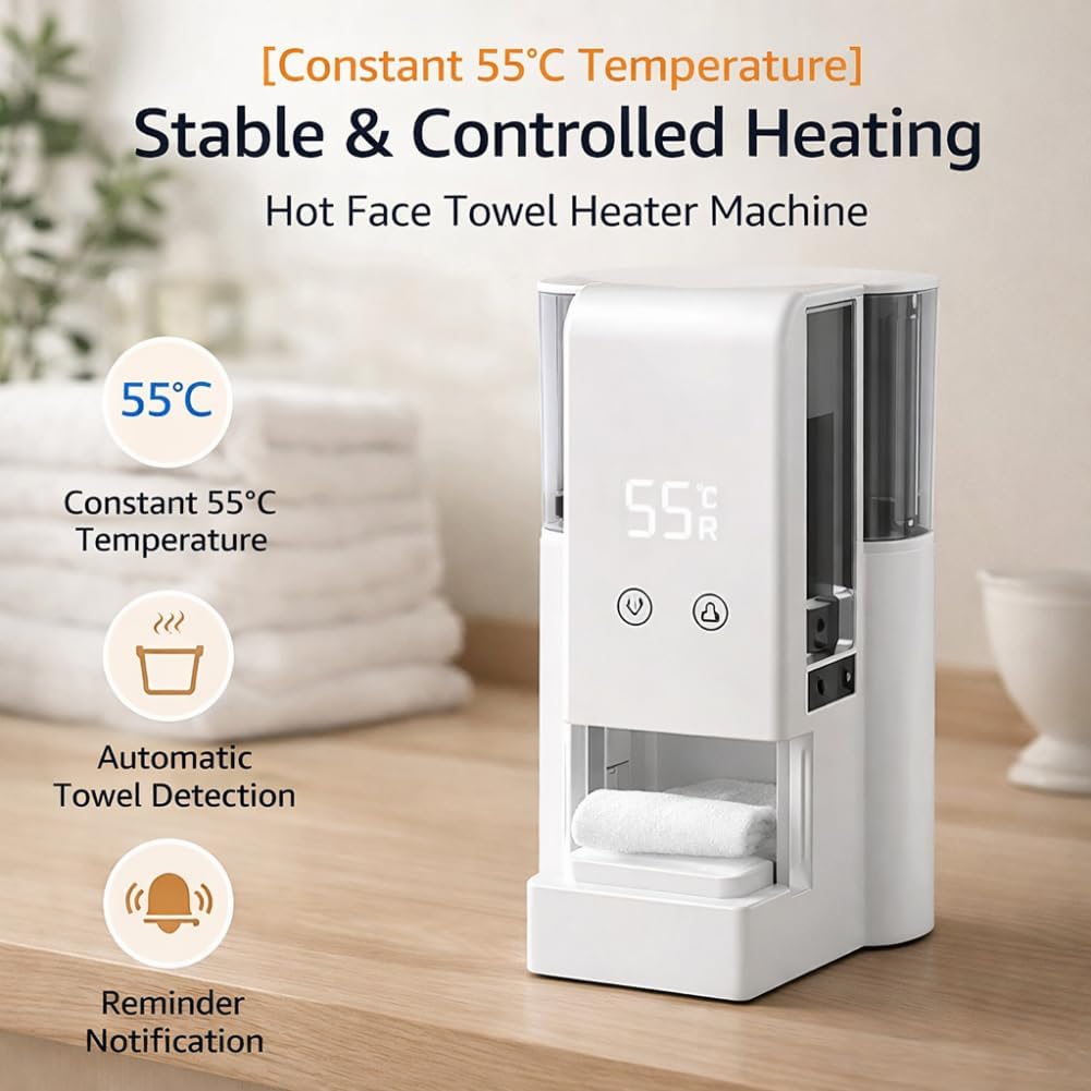 Fast Hot Towel Dispenser - 55℃ Silent Auto-Dry with Voice Alerts | Portable for Spa, Facial & Home Use