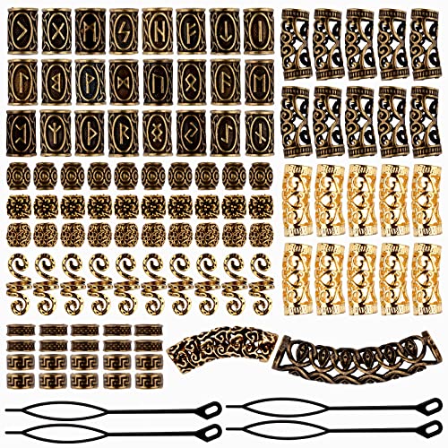 EBANKU 110 PCS Viking Beard Beads Set with Hair Pins - Antique Gold