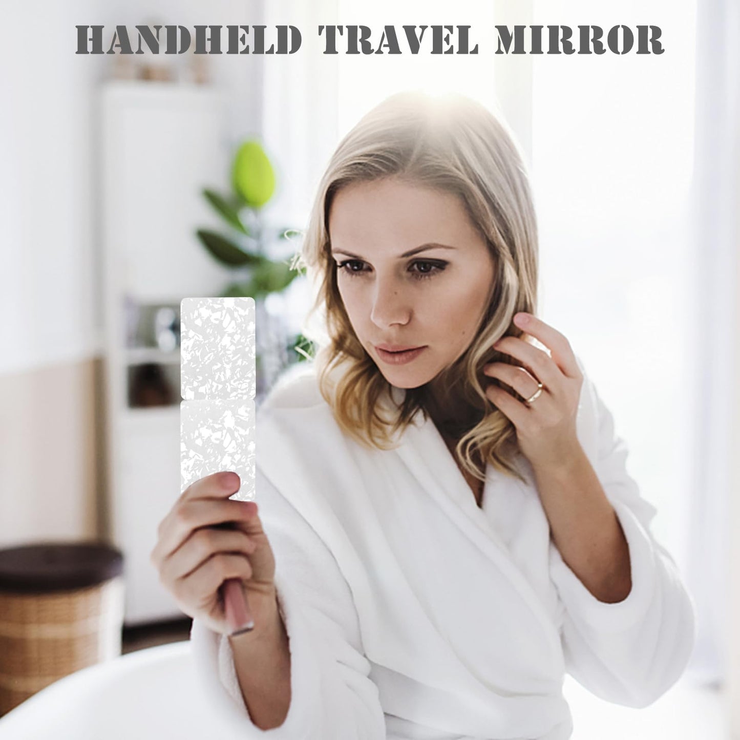 Delicate Compact Travel Vanity Mirror for Girls Women Men, White 2-Sided Folding Makeup Mirrors for Pocket Handbag Purse Wallet, Portable Slim Magnifying Cosmetic Mirror with 3D Shell Pattern