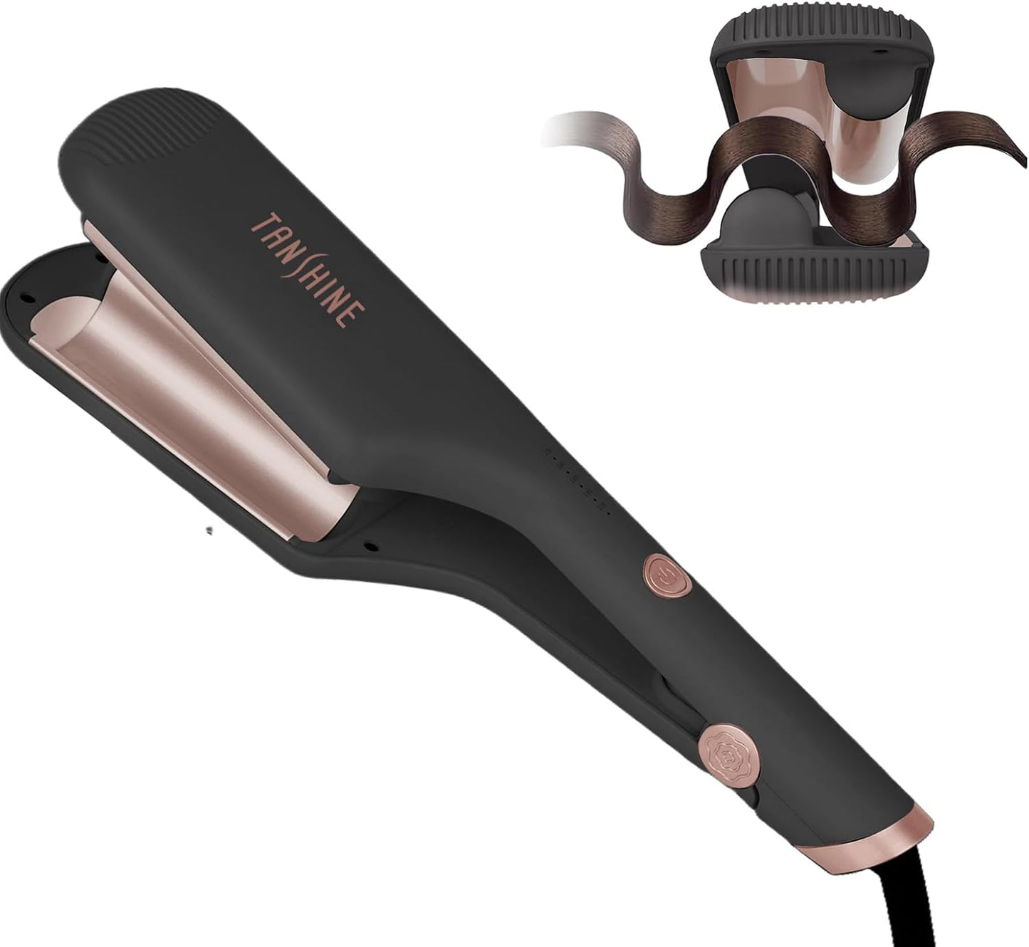 TANSHINE Curling Iron Hair Waver - 1.25 Inch Dual Barrel Ceramic Curler for Beach Waves | Adjustable Temp, Anti-Scald, Black
