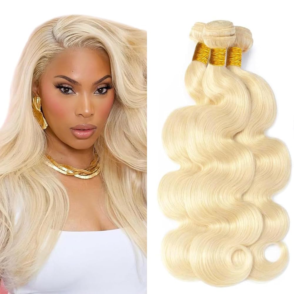 300g 613 Bundles Human Hair Blonde Body Wave Bundle Brazilian Virgin Hair 3 Bundles 12 14 16 Inch Blonde Body Wave Human Hair Extensions