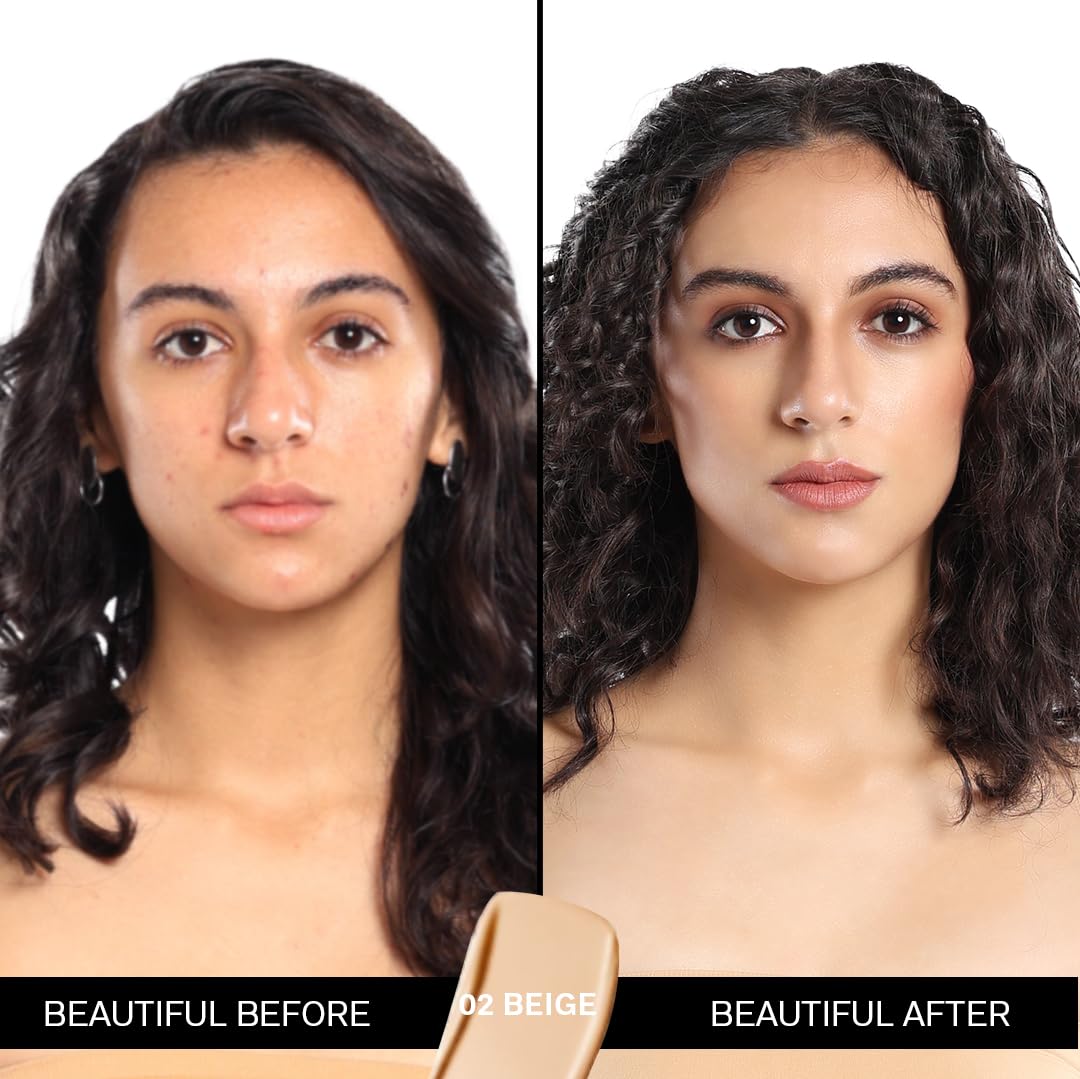 FLiCKA The Base Story Cream Foundation for Face Makeup 8.5gm Medium to High Coverage Waterproof & Long Lasting Smooth & Matte Finish with SPF All Skin Types 02 Beige