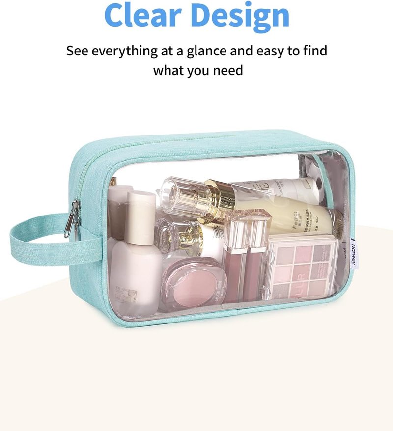 Clear Travel Toiletry Bag - Makeup Organizer with Zipper | Versatile Pouch for Skincare, Snacks & More - Green