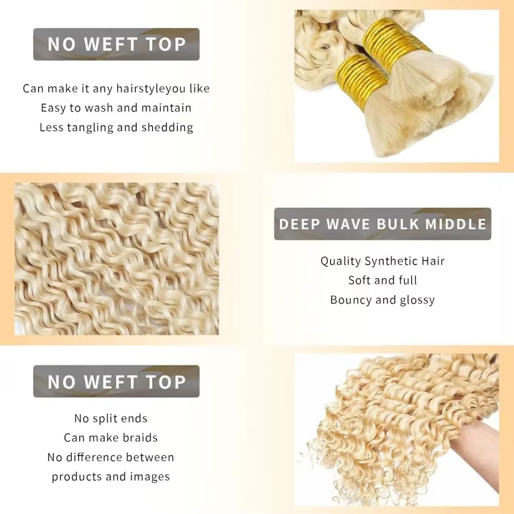 Boho Hair for Braiding Deep Wave Human Braiding Hair for Boho Braids Wet and Wavy Bohemian Hair for Braiding 2 Bundles 150g 20 inch 613
