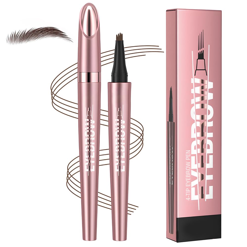 New Microblading Eyebrow Pen, Upgraded 4-Tip 3D Waterproof Eyebrow Pencil, Premium Eye Brow Pen Natural Magic Eyebrow Makeup Fine Stroke Contouring Pencil Long-Lasting Stay on All Day (Dark Brown)