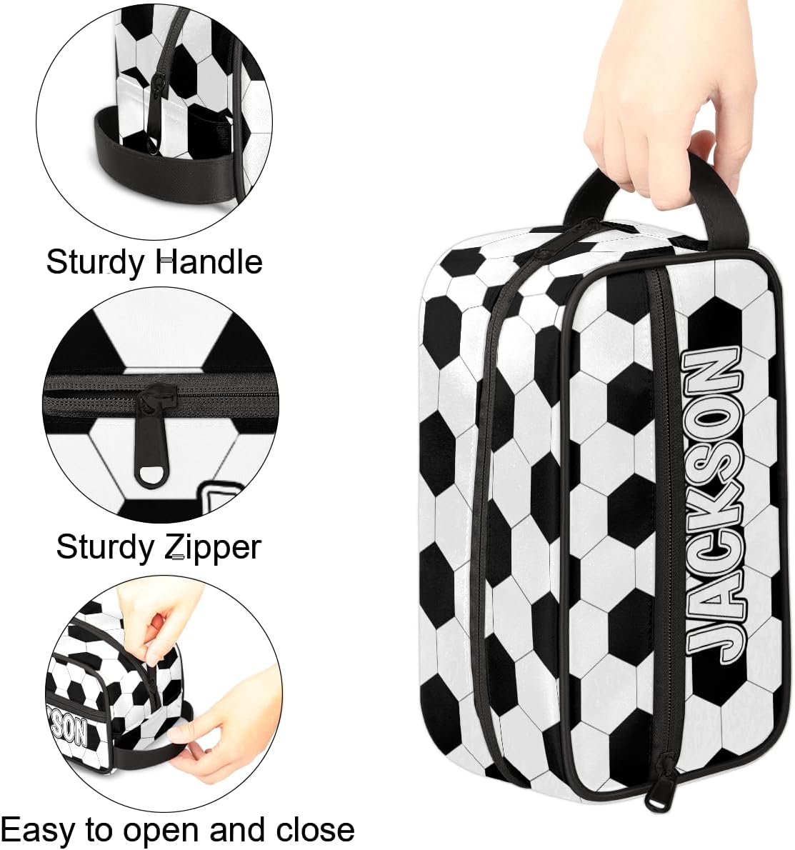 Personalized Soccer Toiletry Bag for Kids - Custom Name Football Wash Bag | Large Capacity, Waterproof