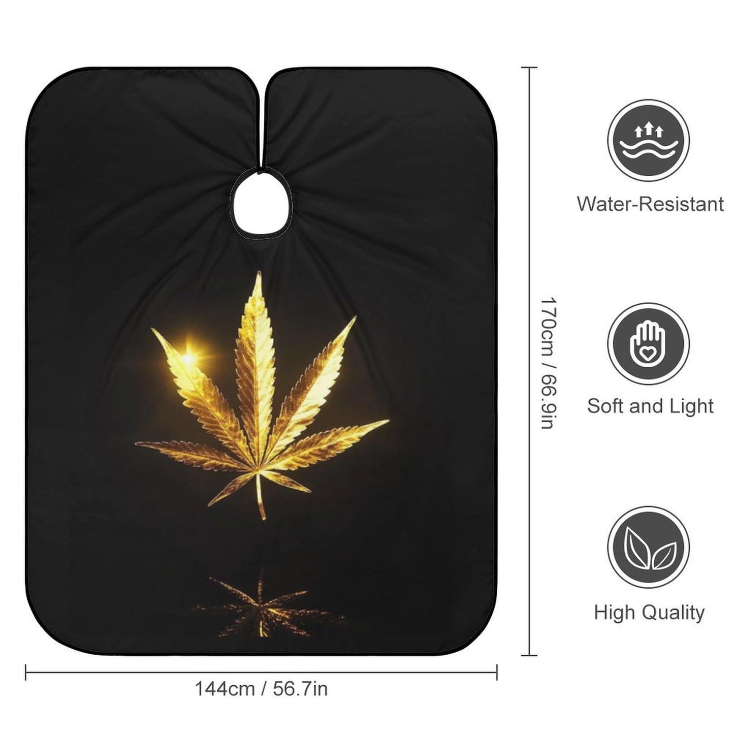 Fashion Salon Barber Cape Professional Hair Cutting Cape with Adjustable Snap Closure Cool Gold Golden Weed Leaves Black