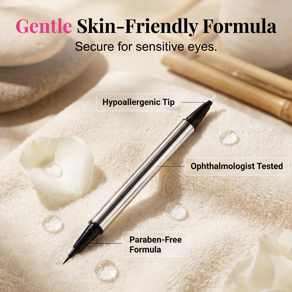 2PCS Waterproof Liquid Eyeliner, Upgrade Long-Lasting Liquid Eyeliner, Ultra-Creamy Silky Texture stage proof eyeliner, Lightweight Persona Eyeliner for Older Women and Young Women (Black-2PCS)