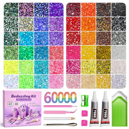 Redtwo 60,000 Pcs 3mm Flatback AB Rhinestones Bedazzling Kit