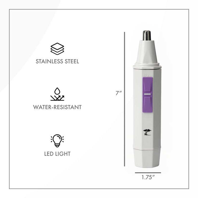 ToiletTree Products Water Resistant White Nose and Ear Hair Trimmer with LED Light