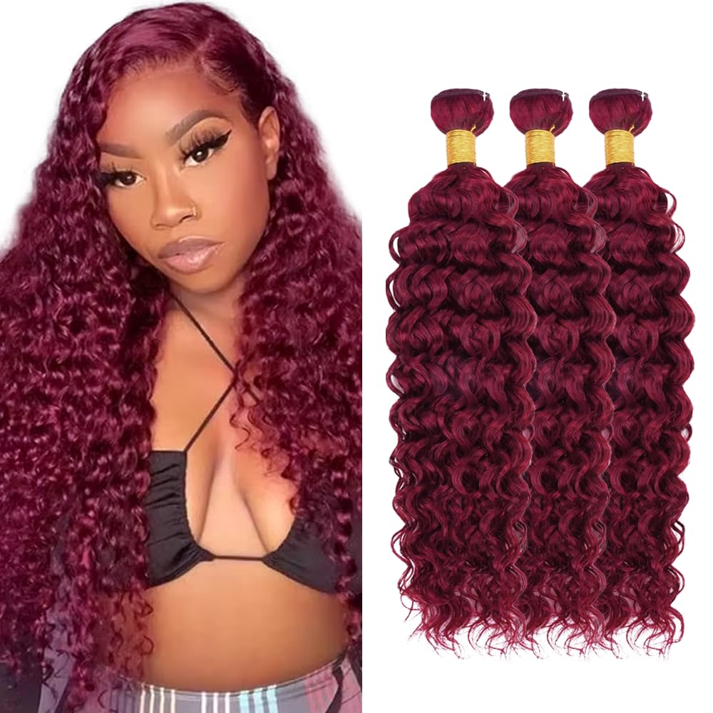 300g 28 30 32 inch Burgundy Human Hair Bundles 99J Water Wave Bundles Red Human Hair Weave Bundle 99J Burgundy Color 300g