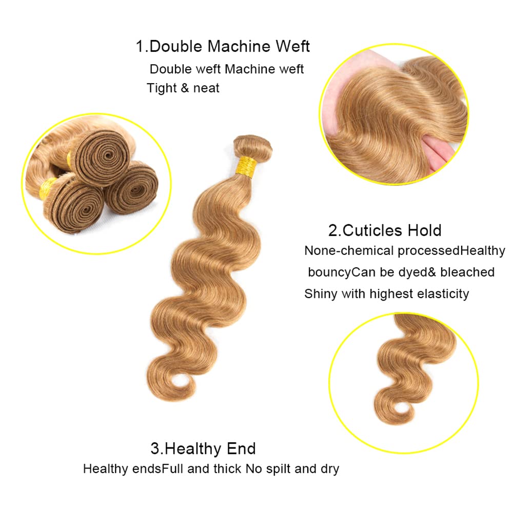 26 26 26 inch Blonde Bundles Human Hair #27 Body Wave Bundles Honey Blonde Human Hair Bundle Same Length 300g