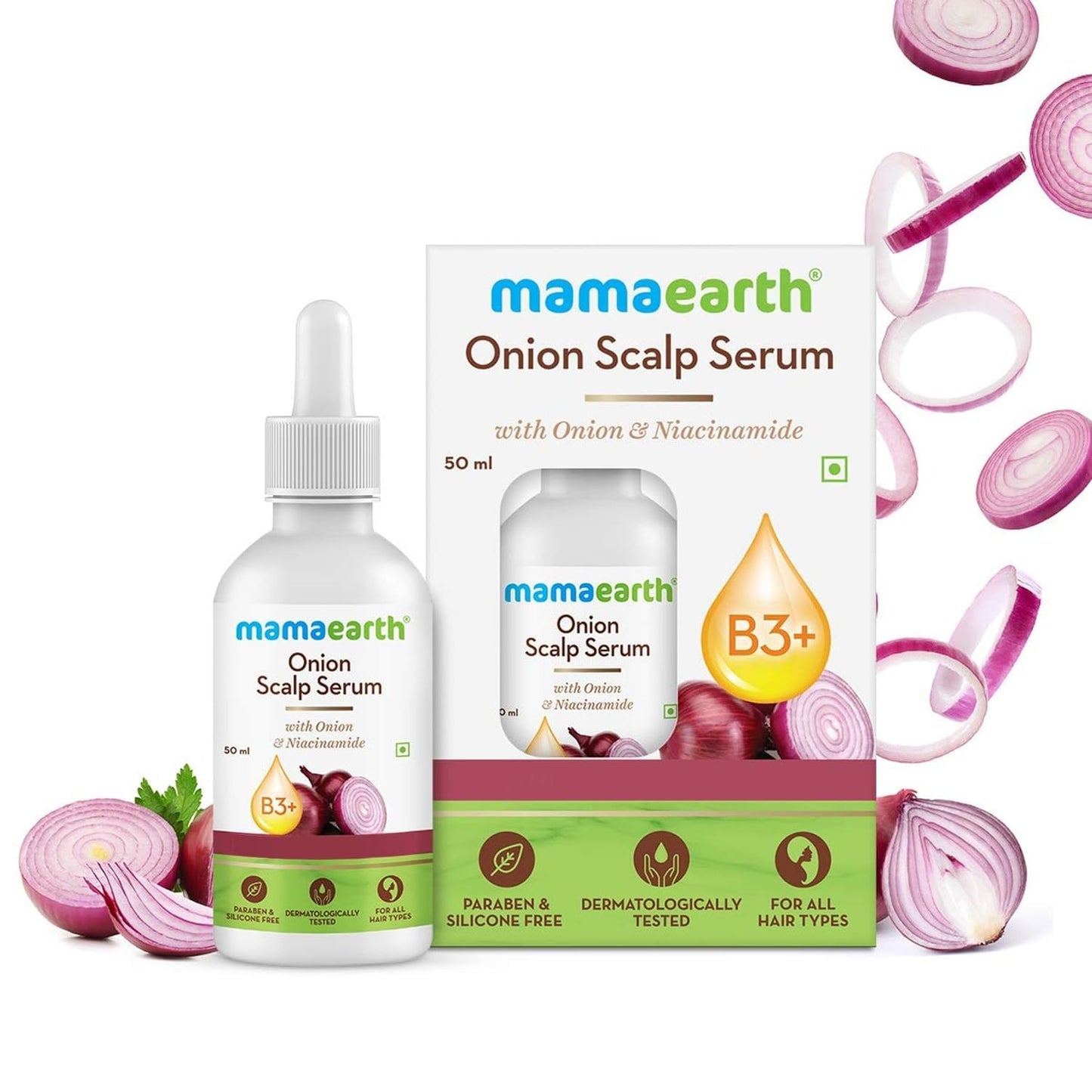 Mamaearth Onion Scalp Serum with Niacinamide | Hydrating Formula to Enhance Hair Growth & Thickness | Hair Fall & Breakage Control Solution | 1.69 Fl Oz (50ml)