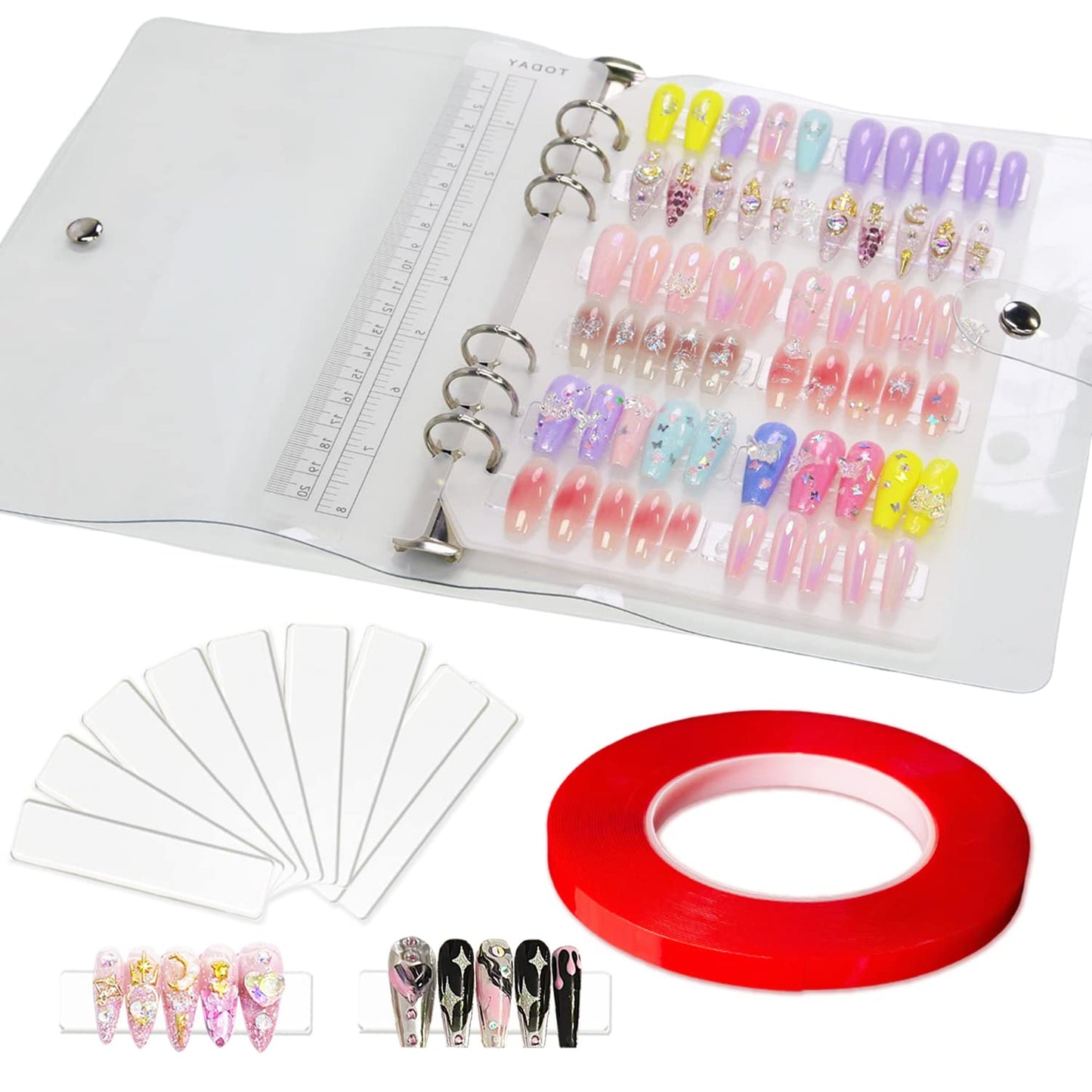 Large Clear Press on Nails Storage Box, Empty Press on Nails Packaging Box Set with Double-sided Adhesive Tape and 50 Arcylic Nail Display Stand Can Be Used to Store and Store Personal Items (large 1)
