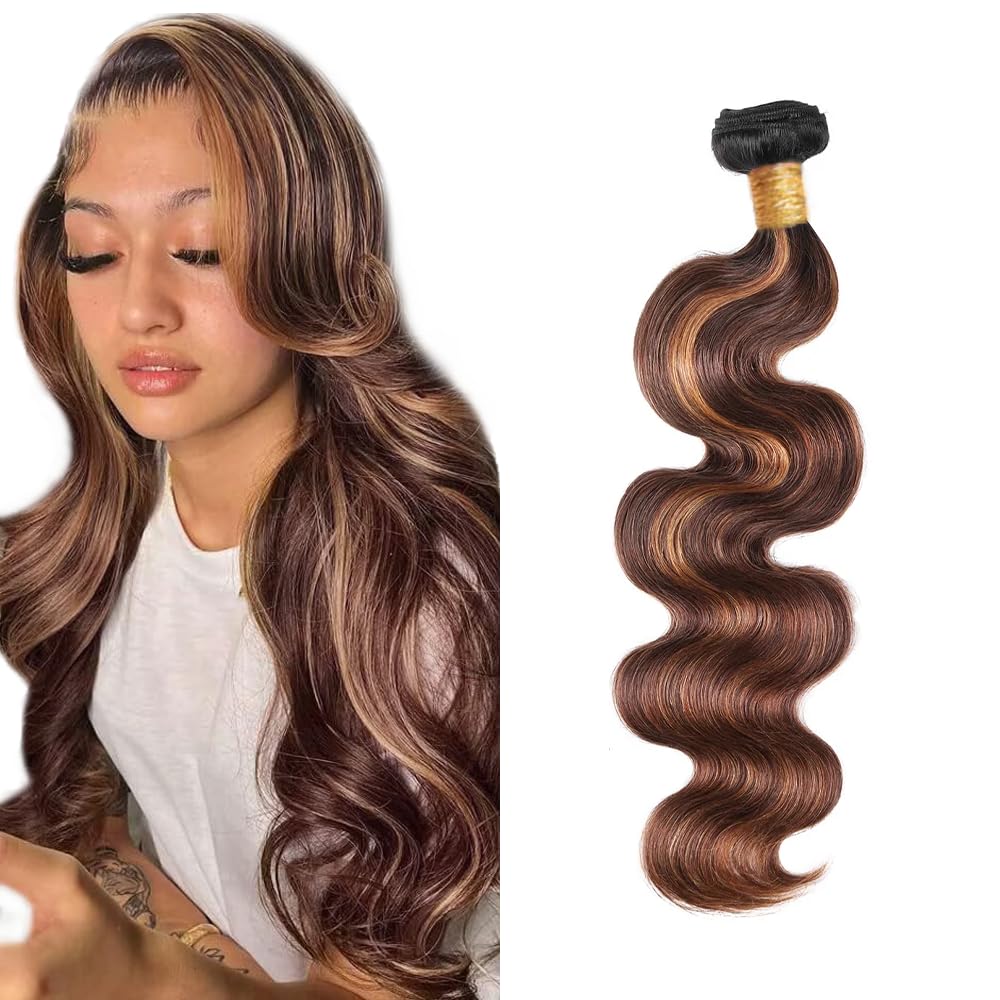 Ombre Human Hair Bundles 1b/30 Human Hair Bundles Body Wave Highlight Brown Bundle Ombre Brown Body Wave Bundle Color 1bp430 LadrXadr 100g 16 Inch