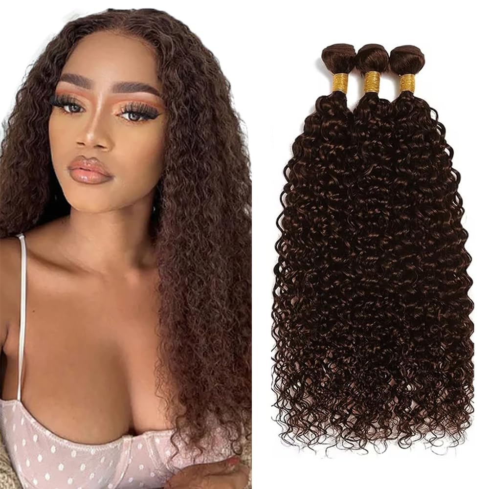 26 28 30 inch Color #4 Human Hair Bundle Chocolate Brown Kinky Curly 3 Bundles 10A Real Brown Kinky Curly Human Hair Extensions #4 Color 160g