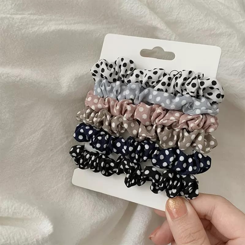 Satin Silk Scrunchies - 8Pcs Soft Hair Ties for Women | Fashionable Ponytail Holders (Khaki & White)