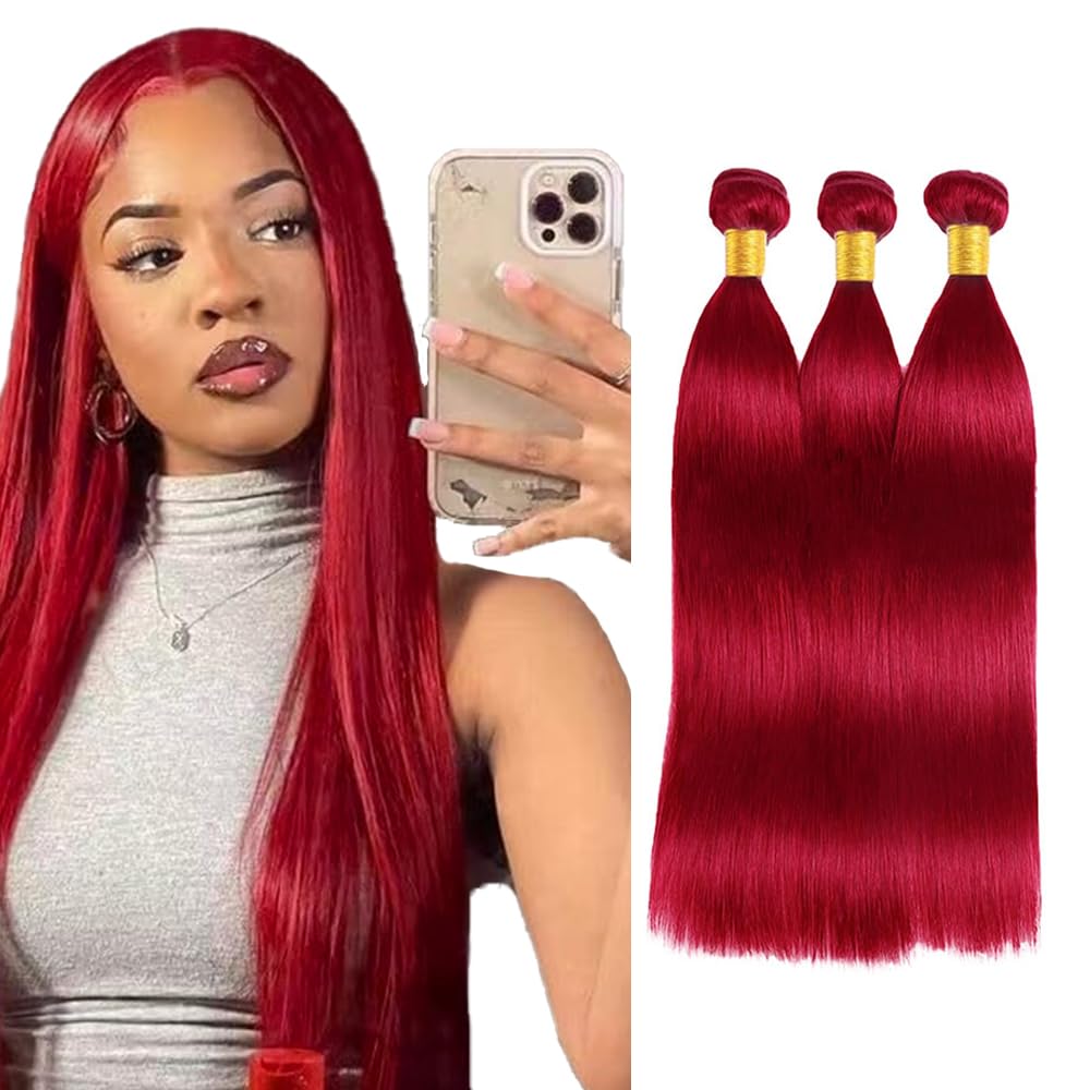 Red Bundles Human Hair Crimson Red Straight Bundles 24 24 24 Inch Peruvian Virgin Double Weft Burgundy Bundle Hair Extensions
