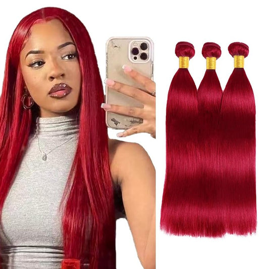 Red Bundles Human Hair Crimson Red Straight Bundles 24 24 24 Inch Peruvian Virgin Double Weft Burgundy Bundle Hair Extensions