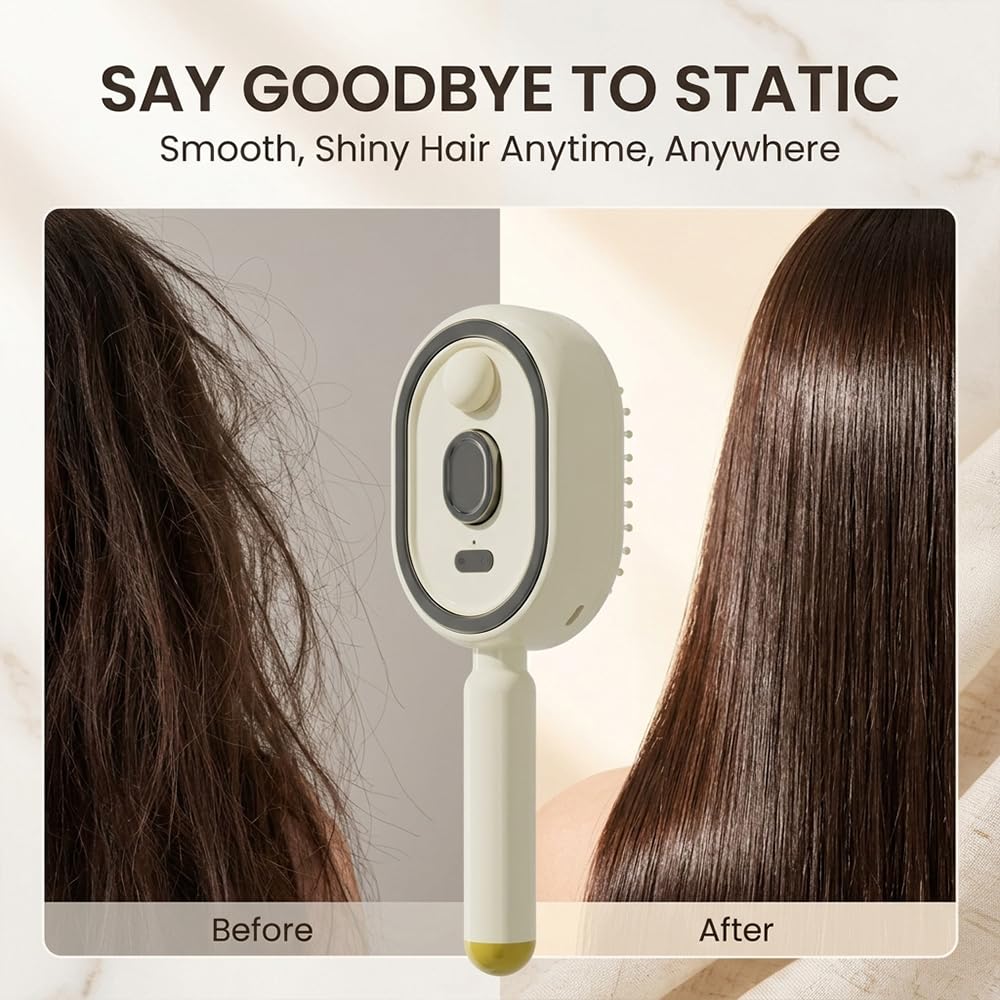 Electric Spray Air Cushion Massage Comb 2026, Red Light Steam Hair Brush with Mist Spray, Portable Hair Steamer, USB Rechargeable, Detangler, Self-Cleaning (1, Purple)