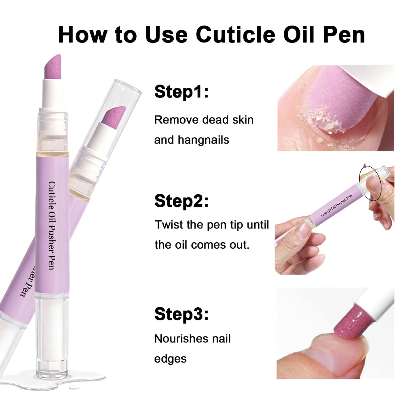 2-in-1 Cuticle Oil Pusher Pen, 2026 New Ceramic Cuticle Pusher & Oil Pen, Nail Care Tool for Dry Damaged Nails Hangnails Moisturiz Polish Brighten (2Pcs/Purple)
