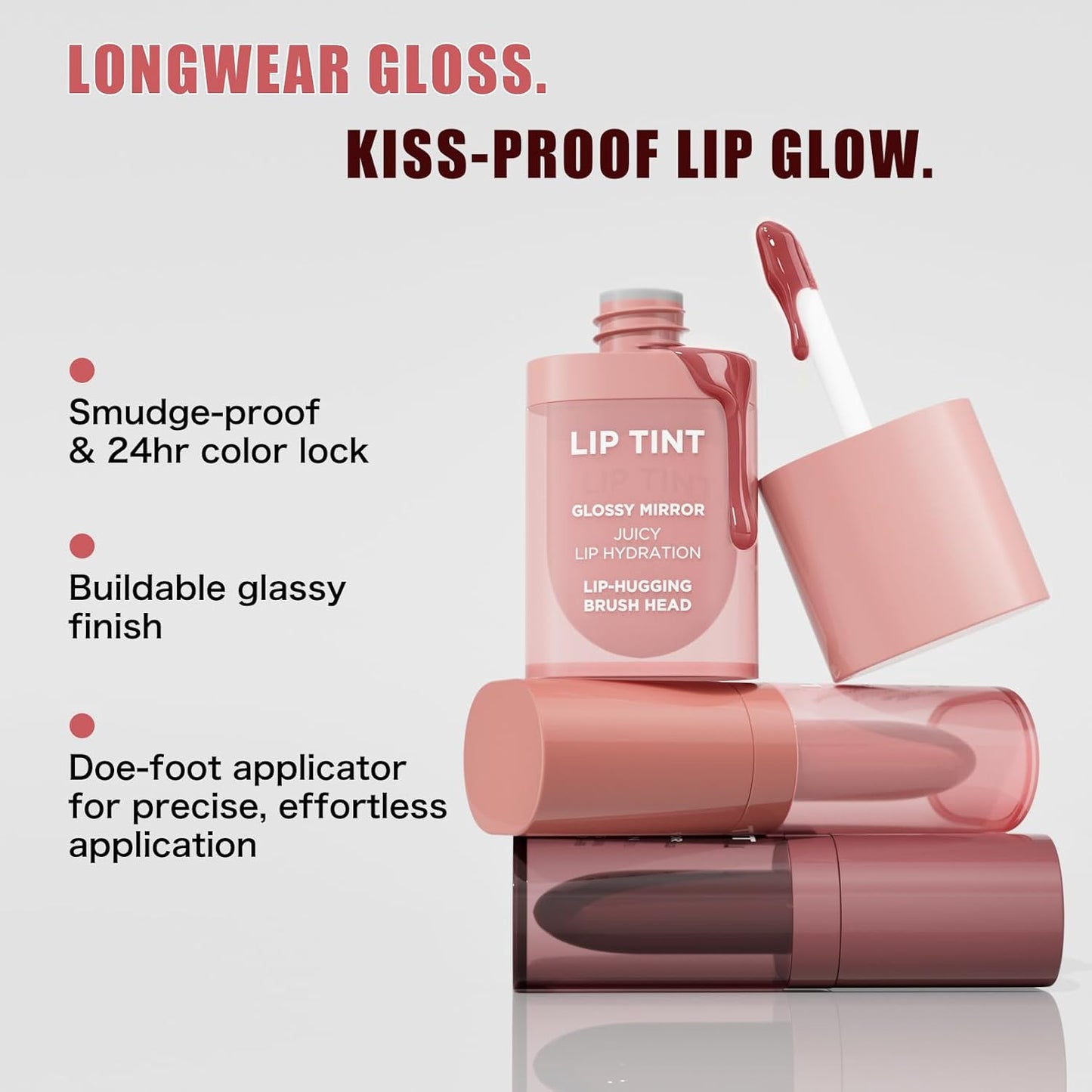 Juicy Glossy Mirror Lip Tint - Long-Lasting Transfer-Resistant Liquid Lipstick | Hydrating Peach Color with High-Shine Finish