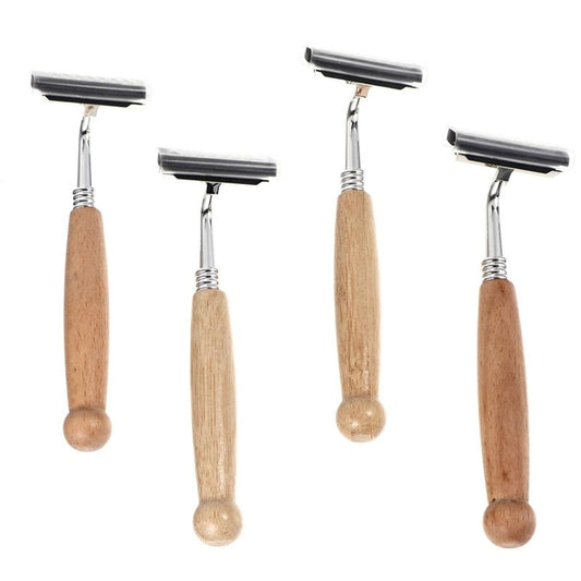 Beaupretty Bamboo Handle Safety Razor for Men 4-Pack Manual Shaver with Comfortable Grip 5.11 Inch Close Smooth Shaving Experience