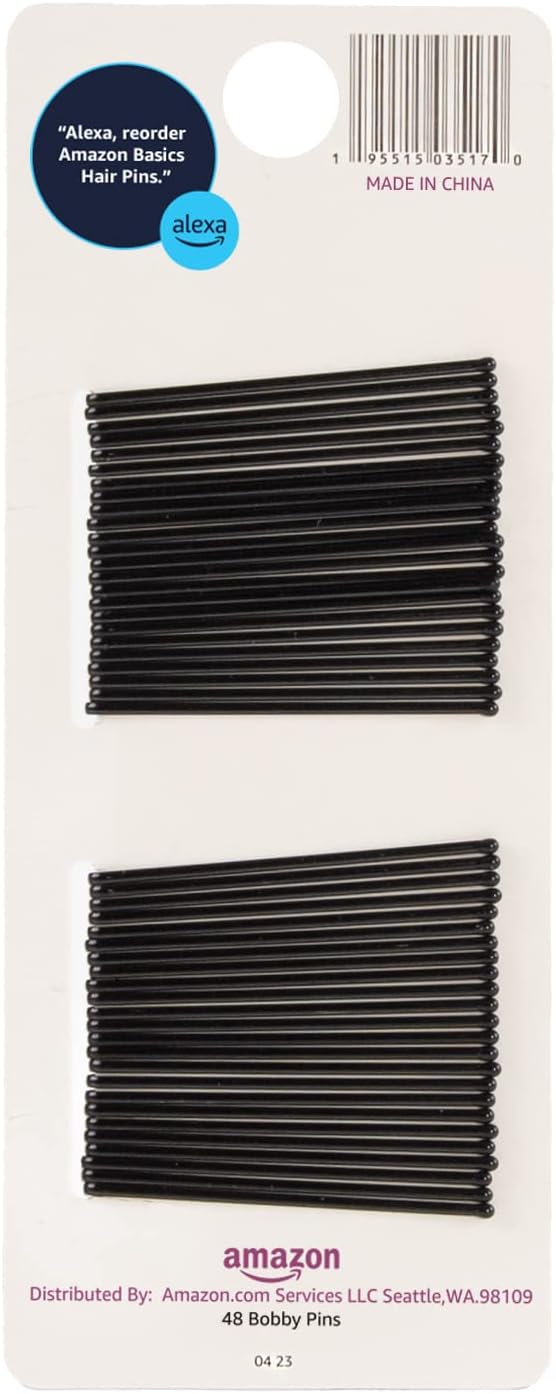 No Slip Bobby Pins - Black High Gloss Hair Accessories | 48 Count for All-Day Comfort and Styling