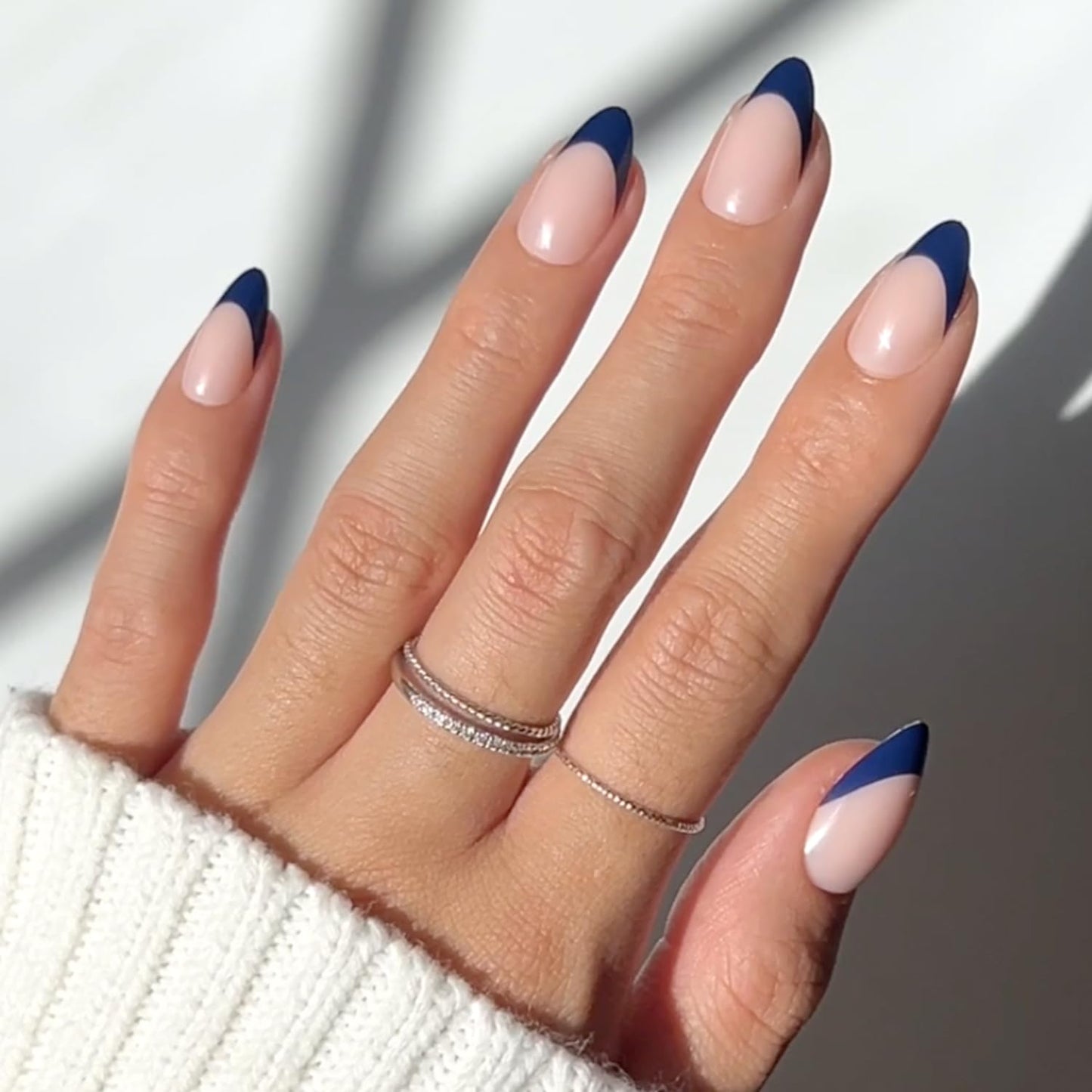 Glamnetic Press On Nails - Into Blue | Glazed Short Oval Fake Nails with Periwinkle French Tips | 30 Nail Kit with Glue, 15 Sizes