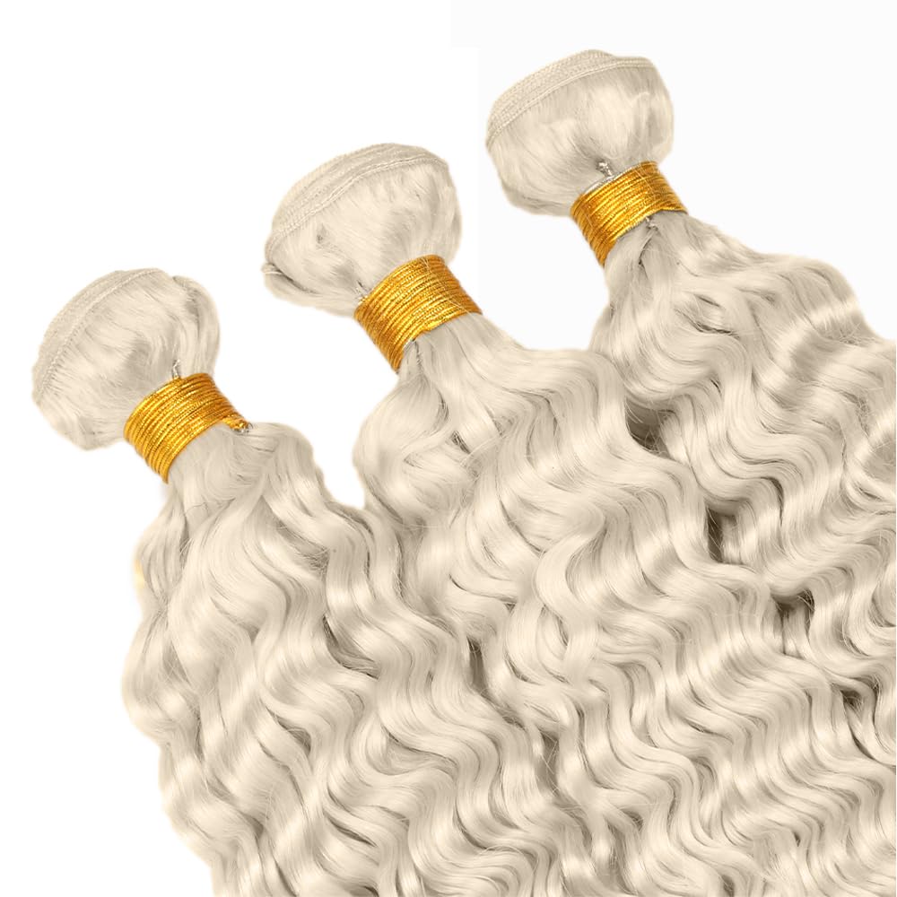 #88 Platinum Blonde Bundles Human Hair Water Wave Bundles 34 34 34 Inch Platinum Blonde Water Wave Bundle Unprocessed Brazilian Virgin Weave Hair 3 Bundle 50 Gram Per Bundle