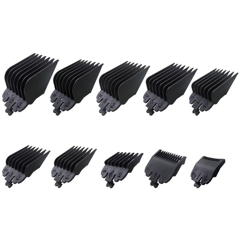 WELURE 10Pcs Hair Clipper Guards Cutting Combs for Limural K11S/Novah HCL-001/Surker K7S/K9C/K9S - Black