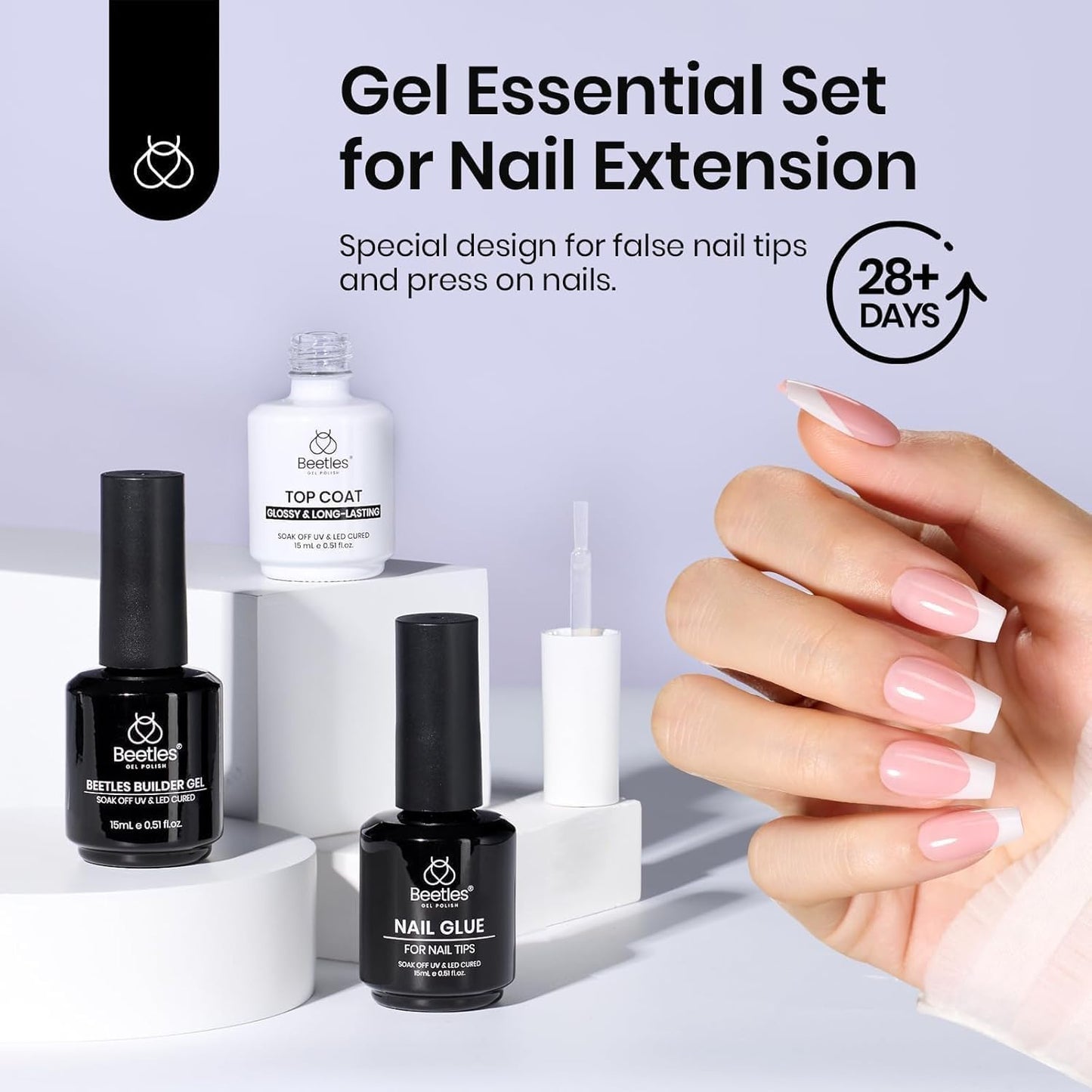 Beetles Gel Nail Glue Kit - 15ml Builder & Glossy Top Coat Gel | Long-Lasting Shine for DIY Nail Art