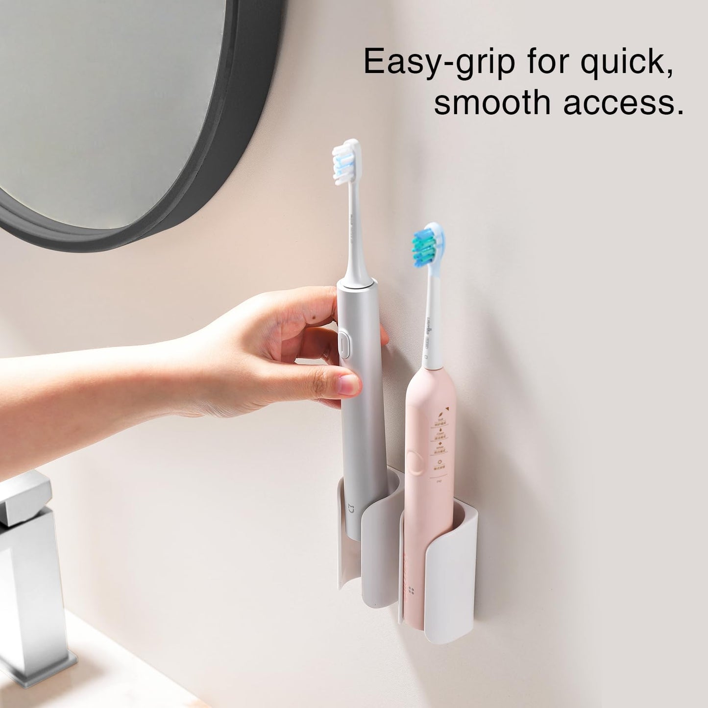HAVICATO Electric Toothbrush Holder for Bathroom, Wall-Mounted Toothbrush Stand with Self-Adhesive, Compact Bathroom Caddy for Electric Toothbrushes (White-2pcs)