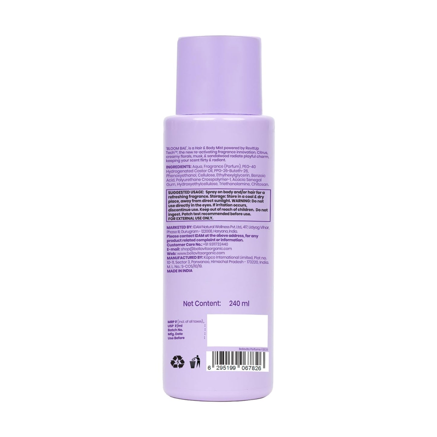 BellaVita Luxury Bloom Bae Hair & Body Mist | 240 ml | Perfume for Women