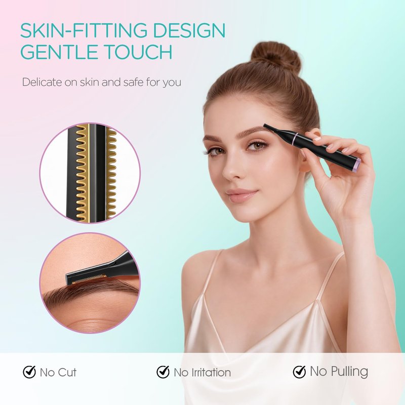 VOGOE Eyebrow Trimmer for Women, 3-in-1 Electric Eyebrow Razor & Facial Hair Remover, Painless Rechargeable & Portable for Brows, Peach Fuzz, Lips and Chin (Black)