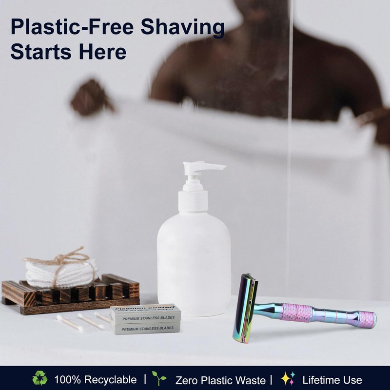 Rainbow Safety Razors for Men and Women, Single Blade Razor, Reusable Metal 1 Blade Razor, with 10 Stainless Steel Double Edge Blades, Smooth & Close Shave, Plastic Free, Sustainable