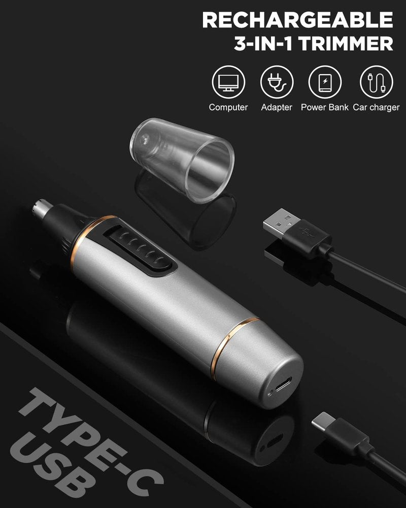AREYZIN Nose Hair Trimmer for Men 2026 Professional Painless Rechargeable Nose Trimmer for Men and Women, Eyebrow Facial Hair Trimmer, Powerful Motor, IPX7 Waterproof, Dual Edge Blades
