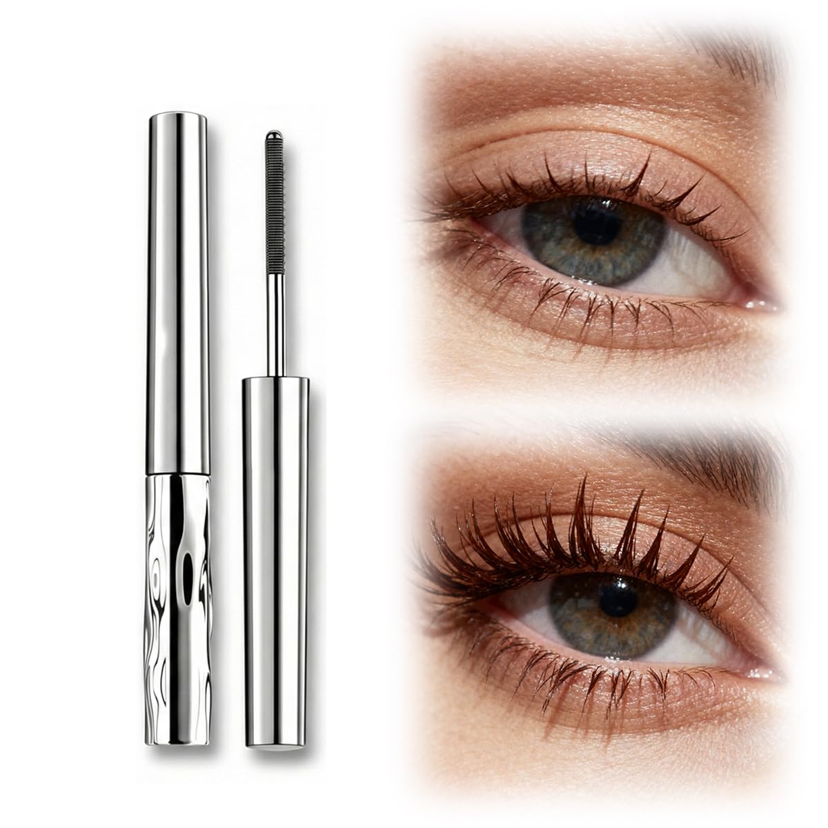 Metal Wand Mascara - Waterproof Tubular Eyelash Primer for Long, Curling Lashes | Brown & Black Options