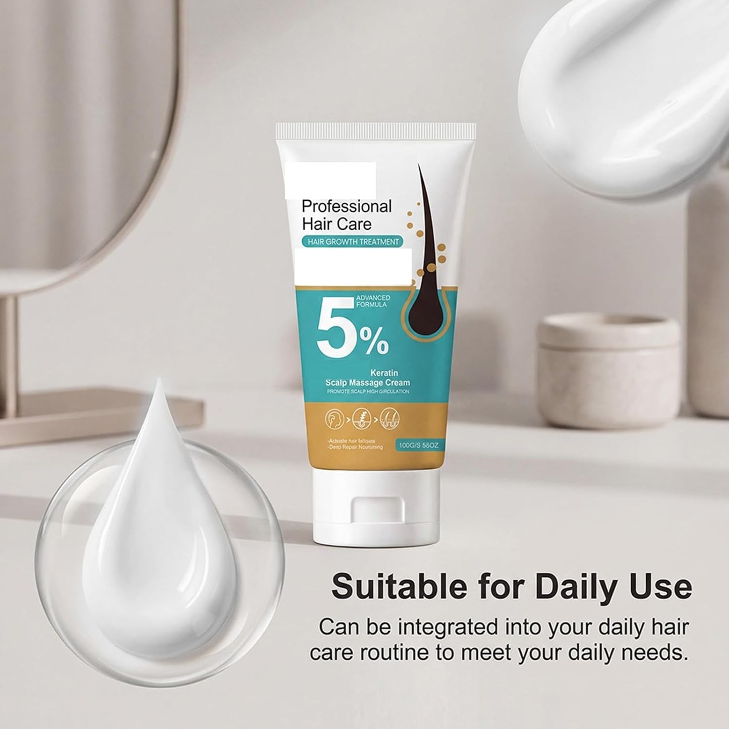 Minoxidil Hair Growth Cream - 5% Scalp Treatment for Men & Women | Anti-Hair Loss with Rosemary & Biotin