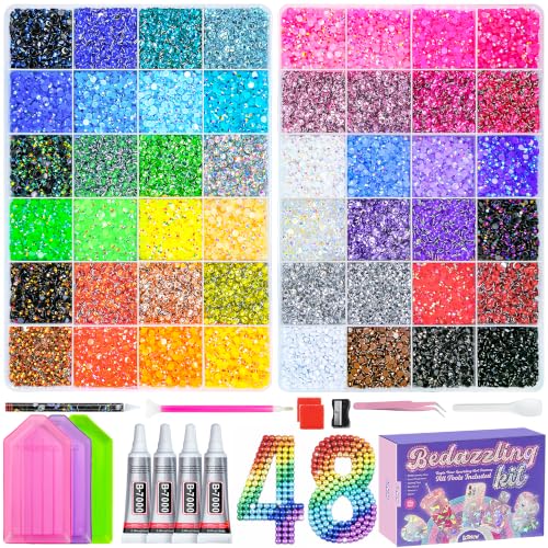 LOTWOW 70000 Pcs Bedazzling Kit with 48 Colors Rhinestones & Glue