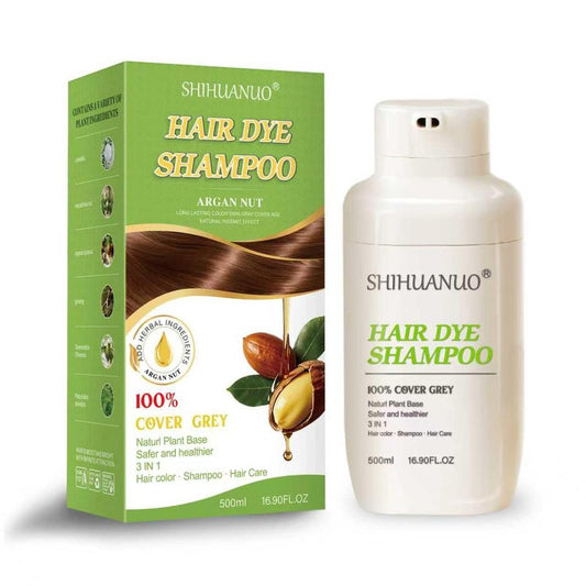 Hair Dye Shampoo for Gray Hair - 3-in-1 Color Treatment with Herbal Extracts | 500ml Dark Brown